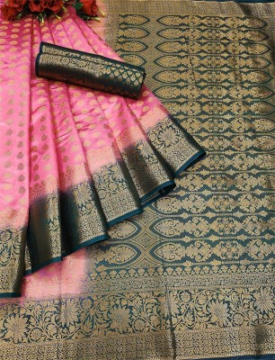 Divastri Woven Banarasi Cotton Silk Saree(Pink, Green)