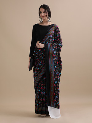 Jaipur Kurti Printed Daily Wear Pure Cotton Saree(Black)