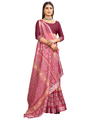 ASHTA Printed Kanjivaram Pure Cotton, Cotton Linen Saree(Maroon)