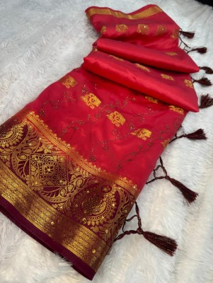 Banaras silk palace Woven Banarasi Silk Blend Saree(Red)