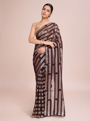 Clemira Embellished Bollywood Georgette Saree(Brown)