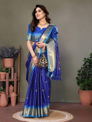 Divastri Self Design Banarasi Silk Blend Saree(Blue)