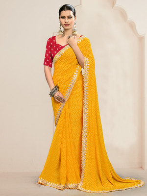 Sareemall Embroidered Bollywood Georgette Saree(Yellow)