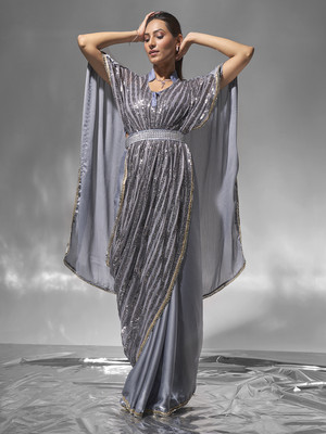 Kalista Embellished Bollywood Lycra Blend, Chiffon Saree(Grey)