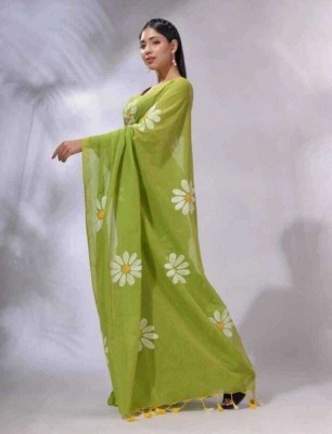 RADIANT WEAVES Woven Handloom Cotton Silk Saree(Green)
