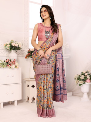 Moksha trends Printed Banarasi Cotton Blend Saree(Pink)