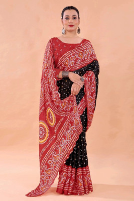 NEGRONI Printed Daily Wear Cotton Silk Saree(Black, Red)