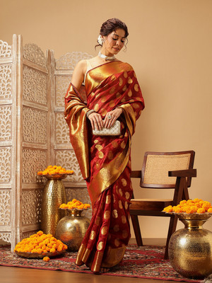SILK ZONE Woven Banarasi Art Silk Saree(Maroon)