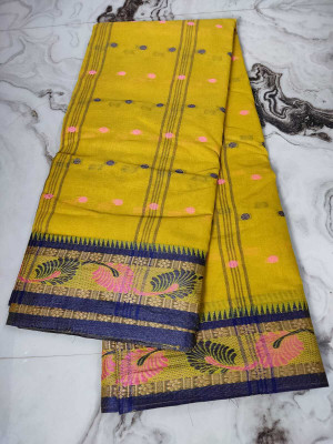 Minu Fashion Self Design Tant Pure Cotton Saree(Mustard)