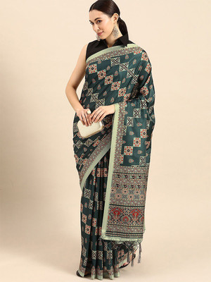 ANOUK Printed Chanderi Silk Blend Saree(Green)