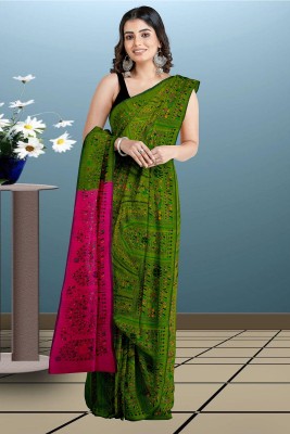 PRANATI ENTERPRISE Printed Daily Wear Georgette Saree(Pink, Dark Green)