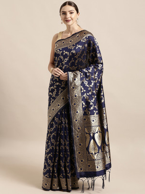 Sangria Woven Banarasi Silk Blend Saree(Dark Blue)