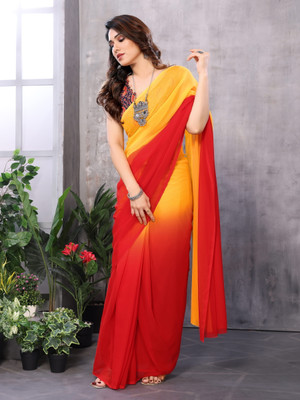 Westux Printed Bollywood Georgette Saree(Red)