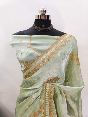 Mikhushop Embroidered Bollywood Jimmy choo Saree(Light Green)