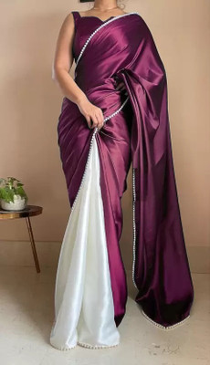 siddharth textiles Solid/Plain Bollywood Satin Saree(Purple)