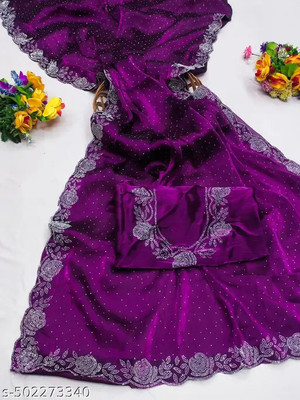Rj Febric Embroidered Bollywood Jimmy choo Saree(Purple)