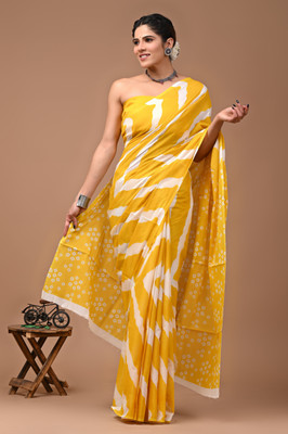 Crafts Moda Printed Daily Wear Pure Cotton Saree(Yellow, Mustard)