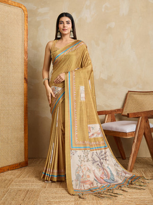 VED CREATION Printed Handloom Silk Blend Saree(Multicolor)