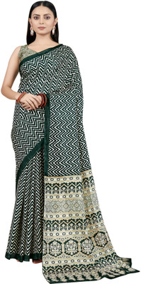 Divastri Printed Daily Wear Silk Blend Saree(Dark Green)