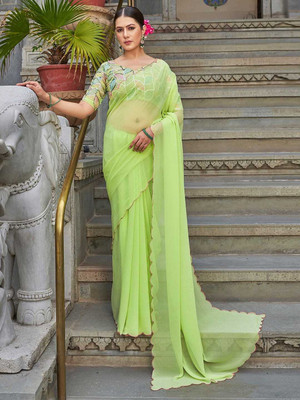 mahalaxmi fab Printed Bollywood Georgette Saree(Light Green)