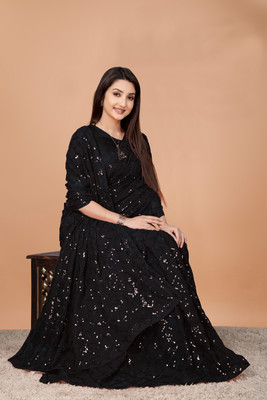 b bella creation Self Design Bollywood Georgette Saree(Black, Multicolor)