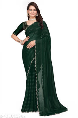 MIROSELLY CREATION Self Design Bollywood Art Silk Saree(Green)