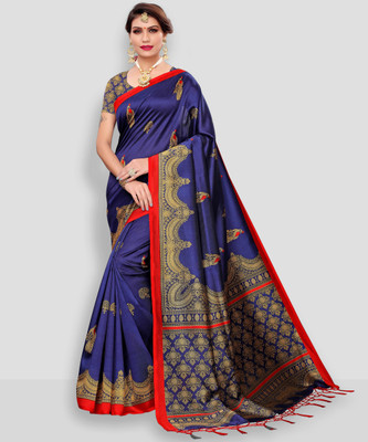 Salooni Printed Mysore Silk Blend Saree(Blue)