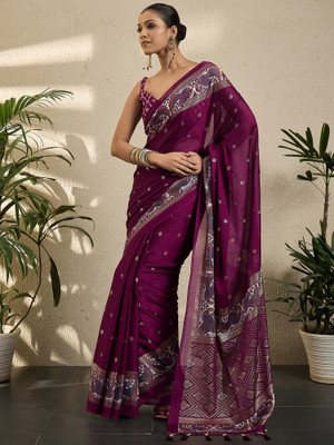 Sareemall Printed Pochampally Georgette Saree(Magenta)