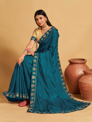 sareesy Embroidered, Self Design Bollywood Silk Blend Saree(Dark Green)