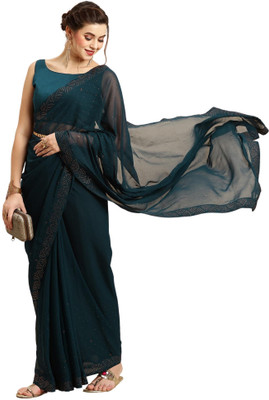 Akhilam Embellished Bollywood Georgette Saree(Light Green)