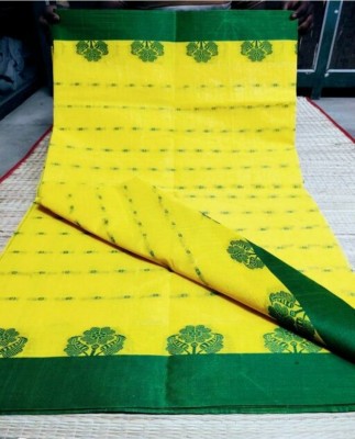 Balika bodhu Self Design Tant Pure Cotton Saree(Yellow, Green)