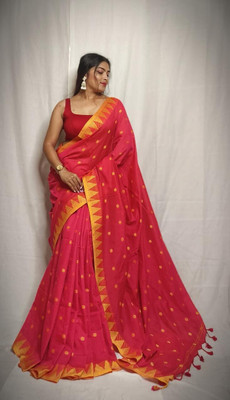 GOLU Self Design Handloom Pure Cotton Saree(Red)