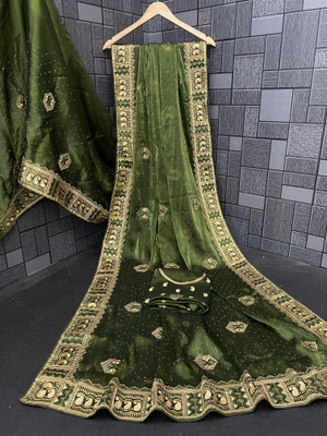 KHRITI FAB Embroidered Bollywood Jimmy choo Saree(Light Green)