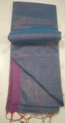 BiswasTextiles Self Design Tant Pure Cotton Saree(Blue)