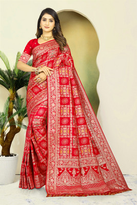 SuratSareeMall Woven, Self Design Banarasi Nylon Saree(Red)