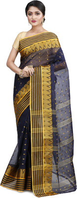 Ruuprekha Self Design Tant Pure Cotton Saree(Blue)