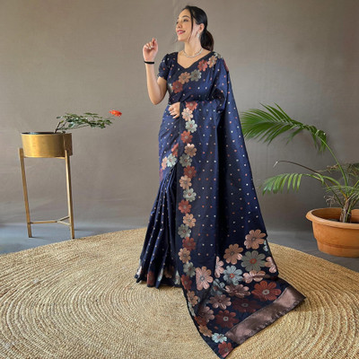 YASHIKA Printed Banarasi Silk Blend Saree(Blue)