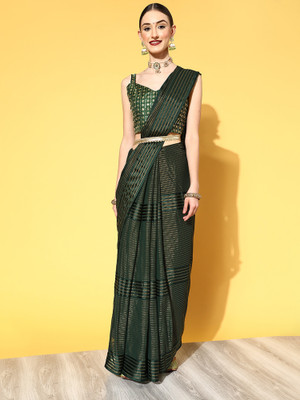 Sareemall Solid/Plain Bollywood Georgette Saree(Green)