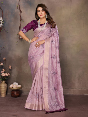 TUSHREE BOUTIQUE Embroidered Bollywood Supernet Saree(Purple)