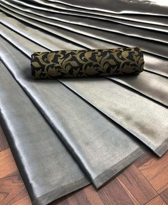 HouseOfCommon Solid/Plain Bollywood Silk Blend Saree(Grey)