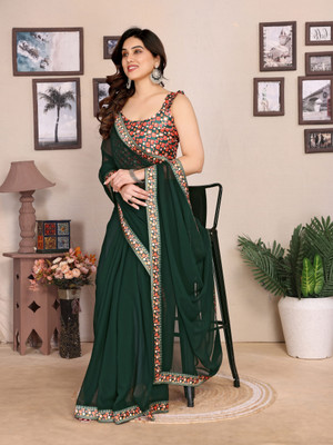 Divastri Solid/Plain Bollywood Georgette Saree(Green)