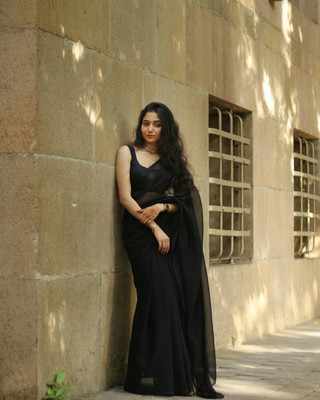 Moda Rapido Dyed Bollywood Georgette Saree(Black)