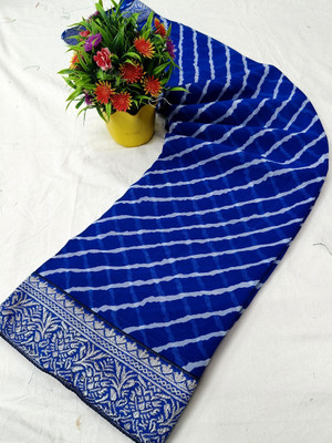 VD PRINTS Printed Leheria Georgette Saree(Blue)