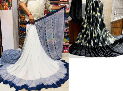 Sitanjali Polka Print Bollywood Georgette Saree(Pack of 2, Dark Blue)