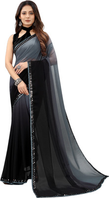 For And Ever Embroidered, Embellished Bollywood Georgette Saree(Black, Grey)