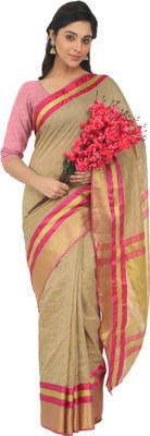 Endues Woven Banarasi Cotton Silk Saree(Beige)
