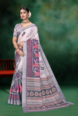 HENVI ENTERPRISE Printed, Woven Bollywood Cotton Linen Saree(Multicolor)