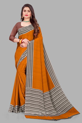 Bansi Ecom Printed, Temple Border Daily Wear Crepe, Silk Blend Saree(Mustard)