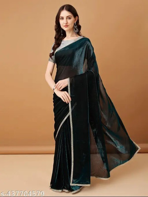 Vragi Self Design Bollywood Lycra Blend Saree(Dark Green)