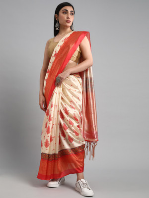 Divastri Digital Print Sambalpuri Silk Blend Saree(Cream)